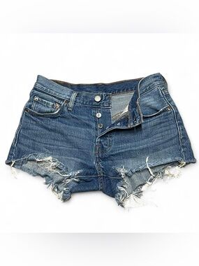 Levi 501 Distressed Button Fly Jean Shorts Womens Size W25 Denim Summer Cutoff